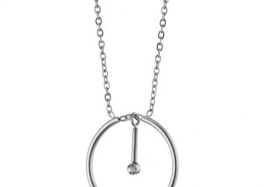 Κολιέ Από Ατσάλι Κύκλος Με Ζιργκόν AS12171 - AMOR AMOR - 