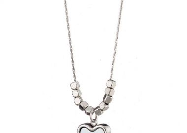 Κολίε Από Ατσάλι Με Καρδιά Από Φίλντισι AS12968 - AMOR AMOR - 