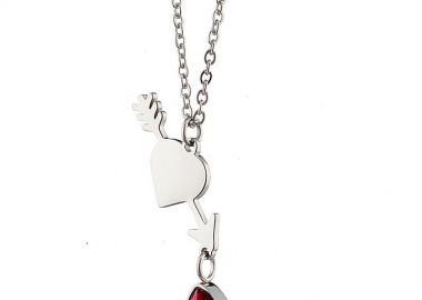 Κολιέ Από Ατσάλι Με Καρδιά Και Ζιργκόν Δάκρυ AS12179 - AMOR AMOR - 