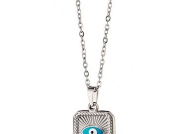 Κολίε Από Ατσάλι Με Ματάκι Λευκό AS12944 - AMOR AMOR - 