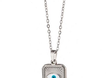 Κολίε Από Ατσάλι Με Ματάκι Τιρκουάζ AS12946 - AMOR AMOR - 