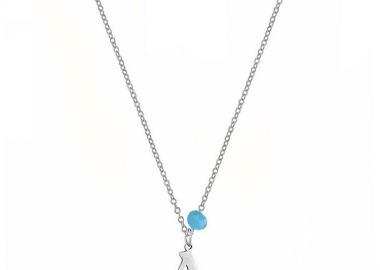 Κολιέ Από Ατσάλι Με Μονόγραμμα Και Κρύσταλλο Μπλε AA12344 - AMOR AMOR - 