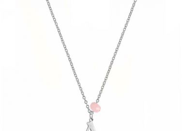 Κολιέ Από Ατσάλι Με Μονόγραμμα Και Κρύσταλλο Ροζ AA12342 - AMOR AMOR - 