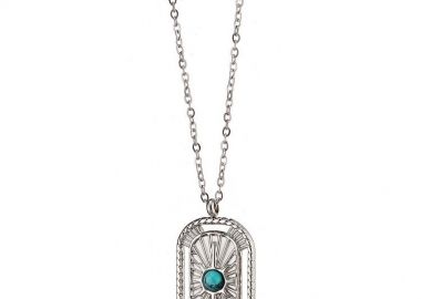 Κολίε Από Ατσάλι Με Τιρκουάζ AS12952 - AMOR AMOR - 