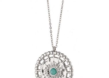 Κολίε Από Ατσάλι Με Τιρκουάζ AS12962 - AMOR AMOR - 