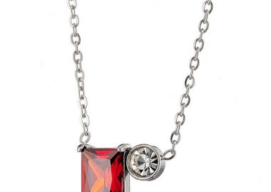 Κολίε Από Ατσάλι Με Ζιργκόν Κόκκινο AS12727 - AMOR AMOR - 