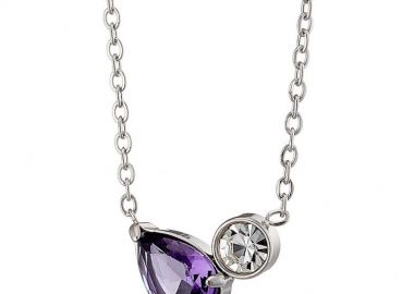 Κολίε Από Ατσάλι Με Ζιργκόν Μωβ AS12724 - AMOR AMOR - 