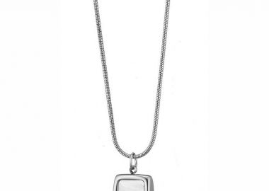 Κολίε Από Ατσάλι Τετράγωνο Με Φίλντισι AS12929 - AMOR AMOR - 