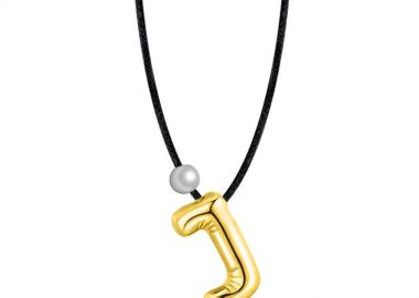 Κολιέ Από Κορδόνι Με Μονόγραμμα Balloon Από Ατσάλι Επιχρυσωμένο 24Κ Και Μαργαριτάρι MI13573 - AMOR AMOR - 