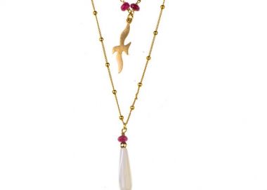 Κολιέ χειροποίητο εντυπωσιακό διπλό από επιχρυσωμένο ασήμι με πέτρες Quartz -  - 