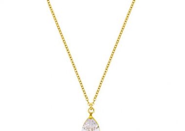 Κολιέ Δάκρυ Λευκό Large Από Ατσάλι Επιχρυσωμένο 24Κ MI13503 - AMOR AMOR - 