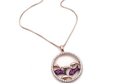 Κολιέ δελφινάκια από Ασήμι 925 ροζ επιχρυσωμένο KL242 - Asimenio - 