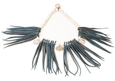 Κολιέ Δέρμα με Φλουριά και Ημιπολύτιμους λίθους -  - 