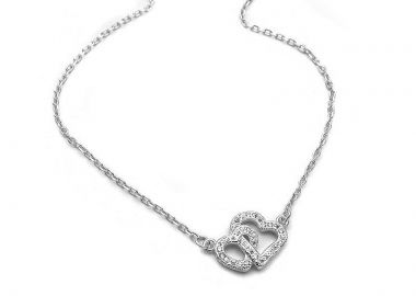 Κολιέ διπλή Καρδιά με πέτρες ασημένιο MK130 - Asimenio - 