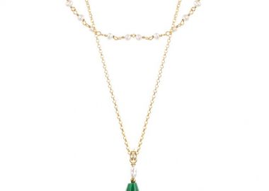 Κολιέ διπλό ροζάριο με μαργαριτάρια ασημένιο 925 γυνακείο με επιχρύσωμα 24 καρατίων και κολιέ με αχάτη πάλι από ασήμι 925 επιχρυσωμένο -  - 