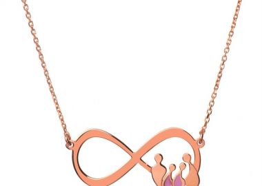 Κολιέ εντυπωσιακό άπειρο με την οικογένεια από ρόζ επιχρυσωμένο ασήμι με μπαμπά μαμά και 2 κορίτσια -  - 