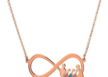 Κολιέ εντυπωσιακό άπειρο με την οικογένεια από ρόζ επιχρυσωμένο ασήμι με μπαμπά μαμά και 2 κορίτσια και αγόρι -  - 