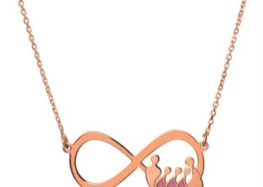 Κολιέ εντυπωσιακό άπειρο με την οικογένεια από ρόζ επιχρυσωμένο ασήμι με μπαμπά μαμά και 3 κορίτσια -  - 