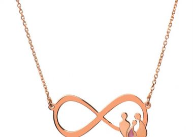 Κολιέ εντυπωσιακό άπειρο με την οικογένεια από ρόζ επιχρυσωμένο ασήμι με μπαμπά μαμά και κορίτσι -  - 