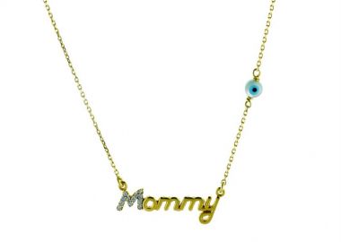 Κολιέ για μάμαδες mommy από επιχρυσωμένο ασήμι με πέτρες ζιργκόν -  - 