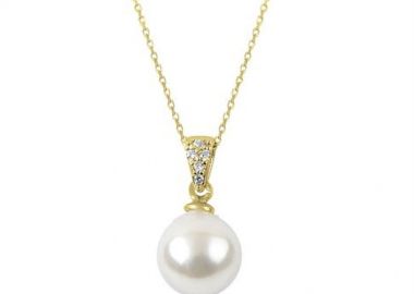 Κολιέ γυναικείο Paraxenies από επιχρυσωμένο ασήμι 925 με πέτρες ζιργκόν και πέρλα εξαιρετικής ποιότητας SL129 -  - 