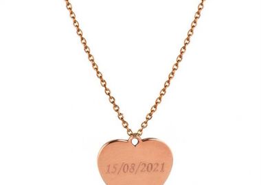 Κολιέ καρδιά από ρόζ επιχρυσωμένο ασήμι με την ημερομηνία που επιθυμείς -  - 
