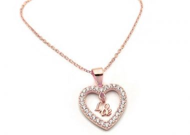 Κολιέ Love σε καρδιά ασημένιο Rose Gold KL127 - Asimenio - 