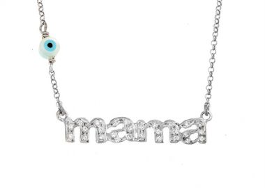 Κολιε μαμα από ασήμι με πέτρες ζιργκόν και ματάκι -  - 