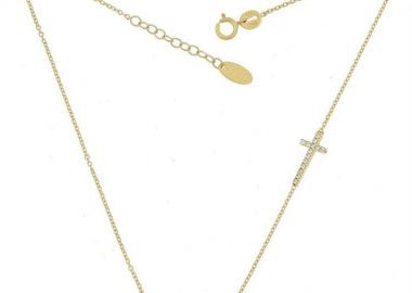 Κολιέ μαμά από χρυσό 14Κ με σταυρό με πέτρες ζιργκόν -  - 
