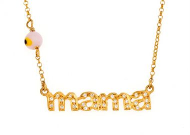 Κολιε μαμα από επιχρυσωμένο ασήμι με πέτρες ζιργκόν και ματάκι -  - 