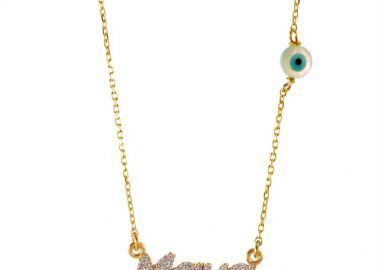 Κολιέ μαμά από επιχρυσωμένο ασήμι με πέτρες ζιργκόν και ματάκι -  - 