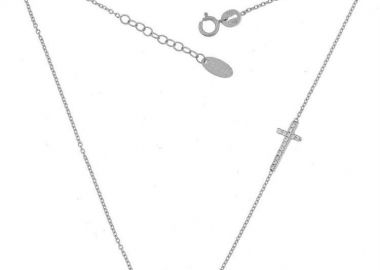 Κολιέ μαμά από λευκόχρυσο 14Κ με πέτρες ζιργκόν -  - 