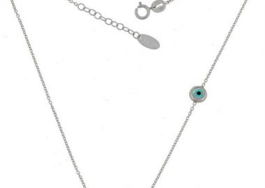 Κολιέ μαμά από λευκόχρυσο 9Κ με ματάκι -  - 