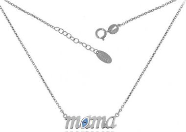 Κολιέ mama με ματάκι από λευκόχρυσο 9Κ -  - 