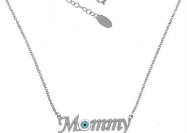 Κολιέ mama με ματάκι από λευκόχρυσο 9Κ -  - 