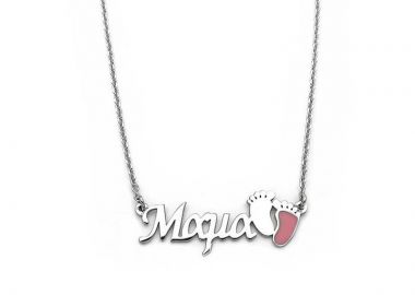 Κολιέ Μαμά με πατουσάκια ροζ από Ασήμι 925 - Asimenio - 