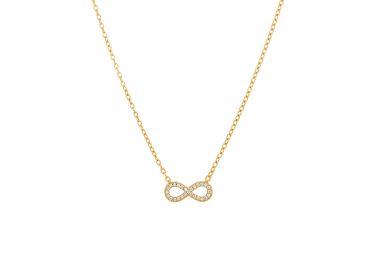 Κολιέ με άπειρο και λευκά ζιργκόν από ανοξείδωτο ατσάλι σε χρυσή απόχρωση -  - 