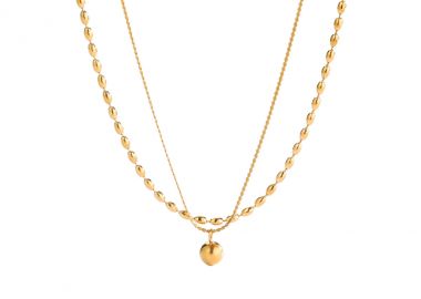 Κολιέ με διπλή αλυσίδα και κρεμαστό στοιχείο από ανοξείδωτο ατσάλι σε χρυσή απόχρωση -  - 