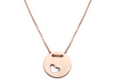 Κολιέ με καρδιά ασημένιο ροζ επιχρυσωμένο KL199 - Asimenio - 