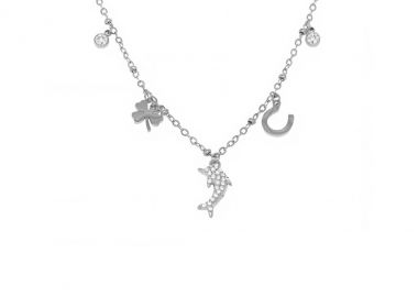 Κολιέ με κρεμαστά charms από ανοξείδωτο ατσάλι σε ασημένια απόχρωση -  - 