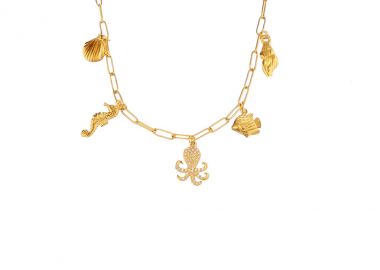 Κολιέ με κρεμαστά charms από ανοξείδωτο ατσάλι σε χρυσή απόχρωση -  - 