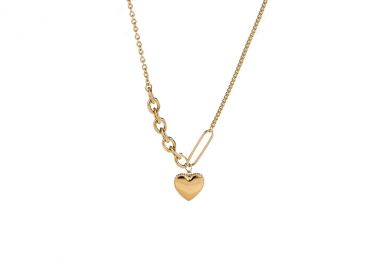 Κολιέ με μικτή αλυσίδα και καρδιά από ανοξείδωτο ατσάλι σε χρυσή απόχρωση -  - 