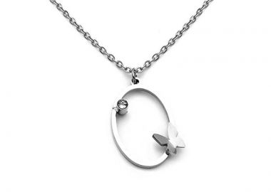 Κολιέ με πεταλούδα από ατσάλι ασημί KL188 - Asimenio - 