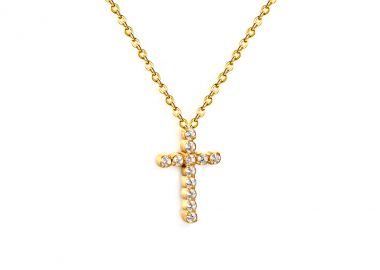 Κολιέ με σταυρό διακοσμημένο με ζιργκόν από ανοξείδωτο ατσάλι σε χρυσή απόχρωση -  - 