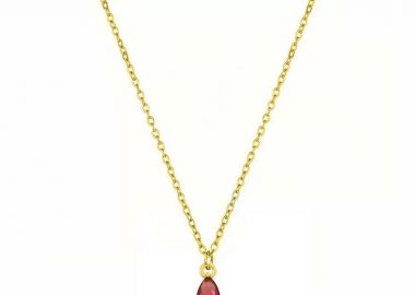 Κολιέ Μονόπετρο Από Ανοξείδωτο Ατσάλι Επιχρυσωμένο 24Κ AA15190 - AMOR AMOR - 