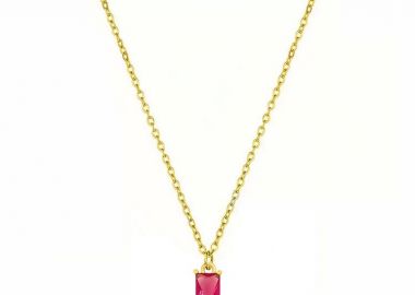 Κολιέ Μονόπετρο Από Ανοξείδωτο Ατσάλι Επιχρυσωμένο 24Κ AA15192 - AMOR AMOR - 