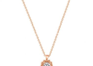 Κολιέ Μονόπετρο Από Ασήμι 925 Ροζ Επιχρυσωμένο Με Swarovski EX17011 - AMOR AMOR - 