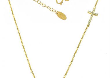 Κολιέ νονά από χρυσό 9Κ με σταυρό και πέτρες ζιργκόν -  - 