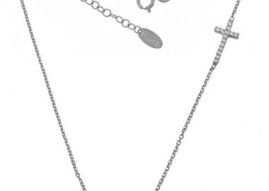 Κολιέ νονά από λευκόχρυσο 9Κ με σταυρό και πέτρες ζιργκόν -  - 