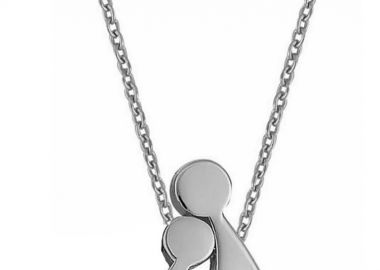 Κολιέ οικογένεια μαμά και παιδί αγόρι από ασήμι με πέτρες ζιργκόν -  - 